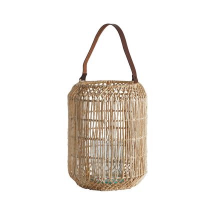 Ravishing lantern with leather strap and natural texture