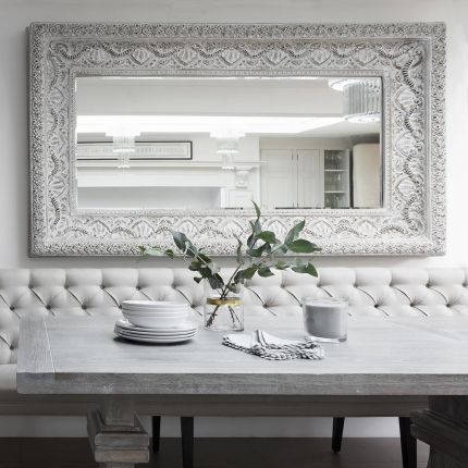 Large White Embossed Mirror 