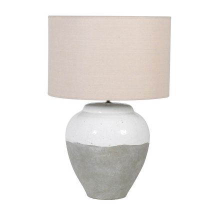 Chic table lamp with stone coloured base and beige linen shade