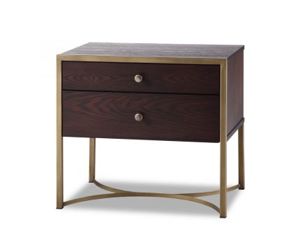 Rivoli Bedside Table - Brown Ash Veneer/Brass Painted