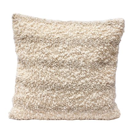 Textured wool cushion in cream with subtle stripe detail