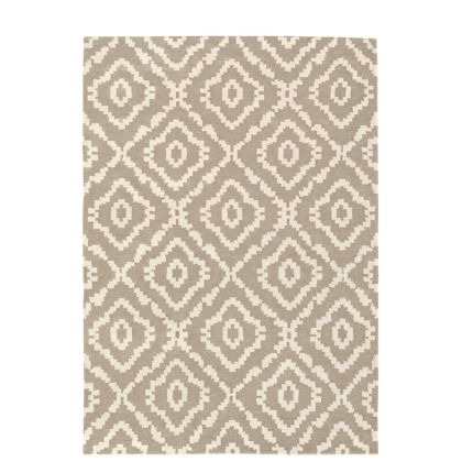 Woven folk design chenille yarn rug in a linen tone