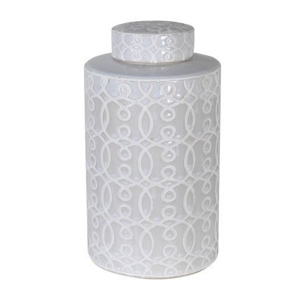 lovely jar crafted from ceramic with a lovely lacey design