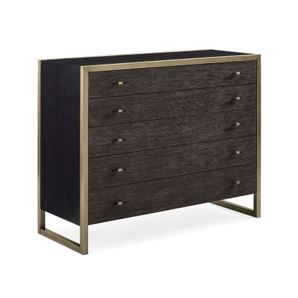 Captivating chest of drawers with brass accents and five spacious drawers