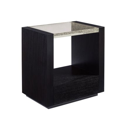 Captivating bedside table in black finish with bubble glass top 