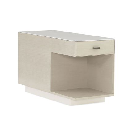 Modern side table with shelving and a deep drawer for further storage 