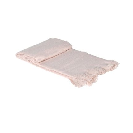 A luxurious and pink acrylic blanket throw with fringing