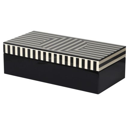 A luxurious black box with a black and cream lid