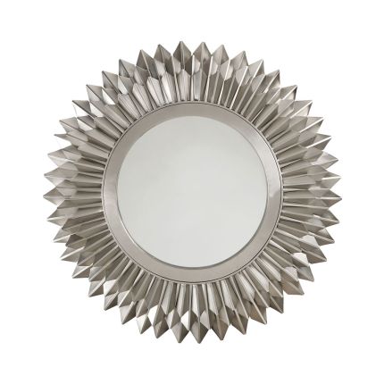 round contemporary mirror with nickel-effect finish 