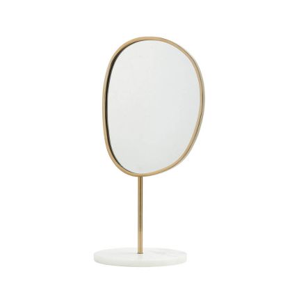 organic shaped table mirror with vintage gold frame and marble base