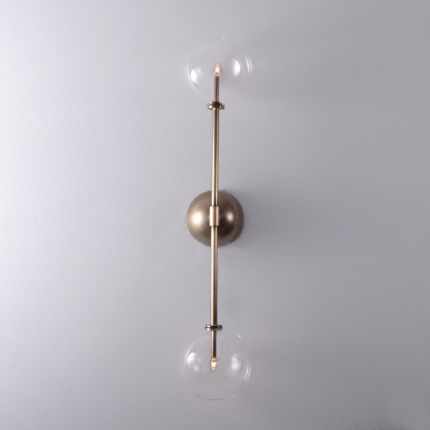 Retro natural brass wall lamp with clear glass globes