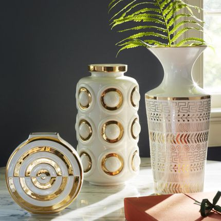contemporary white and gold bullseye vase 
