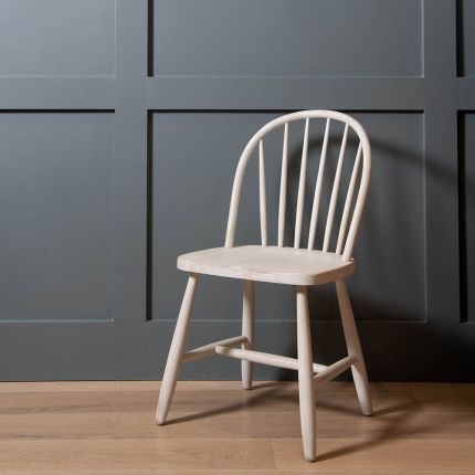 classic, farmhouse style dining chair in bleached wood finish