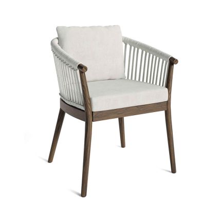 Modern and sleek outdoor dining chair with woven backrest