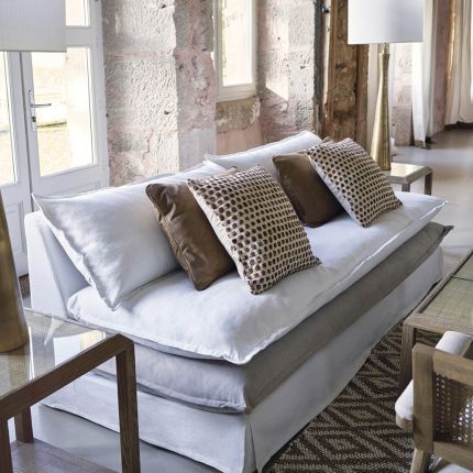 layered sofa made from linen