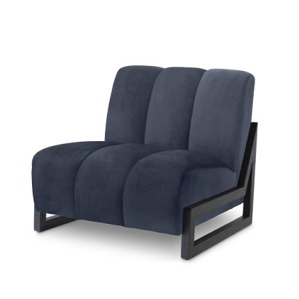 A luxurious, midnight blue, velvet upholstered Lando chair by Eichholtz
