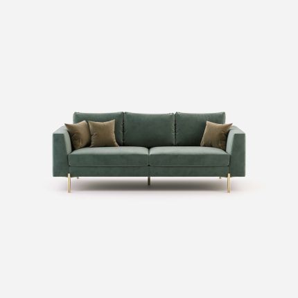 Luxury contemporary sofa upholstered in a cotton velvet with gold stainless steel legs 