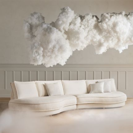 Noora 2 Seater Sofa - Curved - Paza Bouclé & Texture - Beige (Brand New)