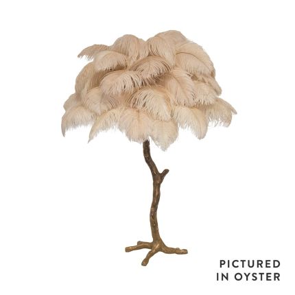 Mini ostrich feather lamp in oyster pink with a bronze base