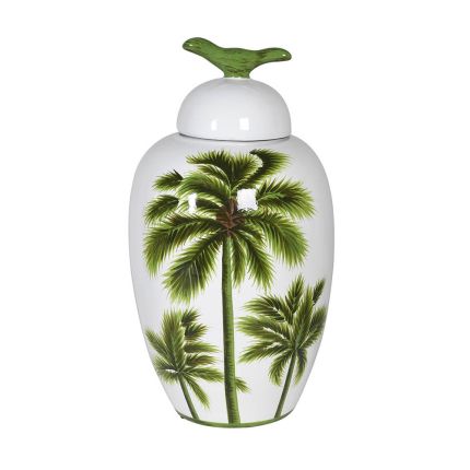Gorgeous green palm illustrated jar with lid