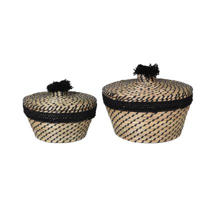 Gorgeous baskets with lids and striking black details