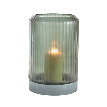 A stylish minimalistic candle holder made from glass and stone