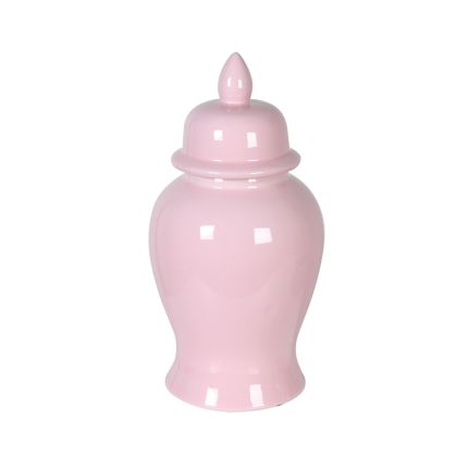 A beautiful ceramic jar with a pastel pink colour 