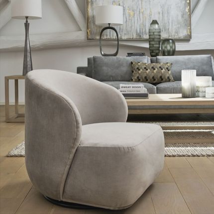 Luxurious contemporary taupe velvet swivel chair