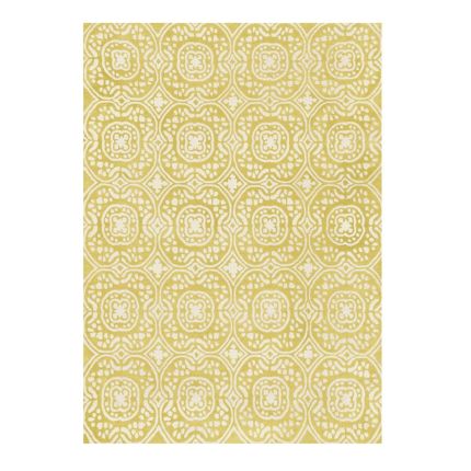 Moroccan inspired patterned wool rug in yellow