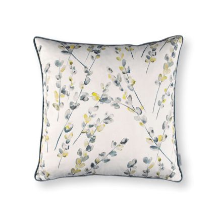 A gorgeous cushion by Romo with a floral design and grey colour palette finished with pops of radiant yellow