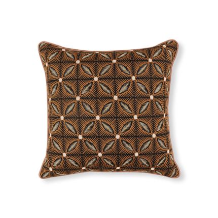 Orange cushion with geometric design and black reverse