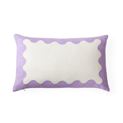 an elegant two-toned lavender and white ripple embroidered cushion