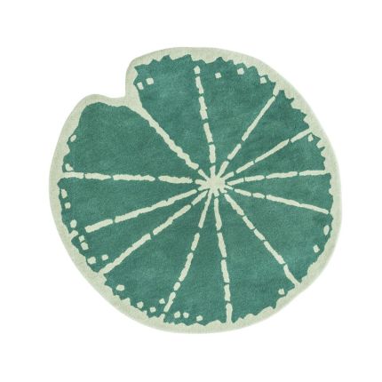 Hand-tufted lily pad wool rug in light and dark green