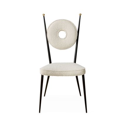 A fabulous cream boucle and blackened steel dining chair 