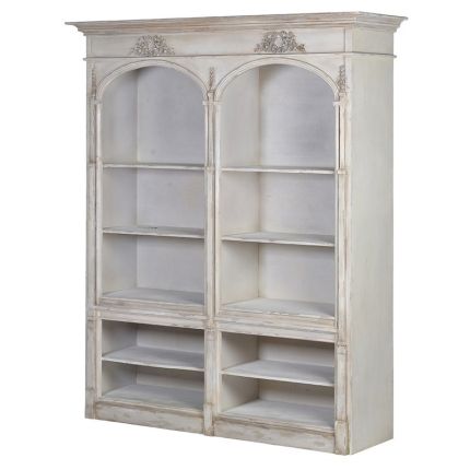 Large French-style, distressed grey coloured double bookcase