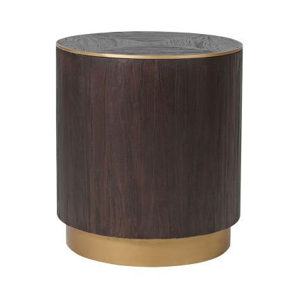 Dark elm and copper round side table