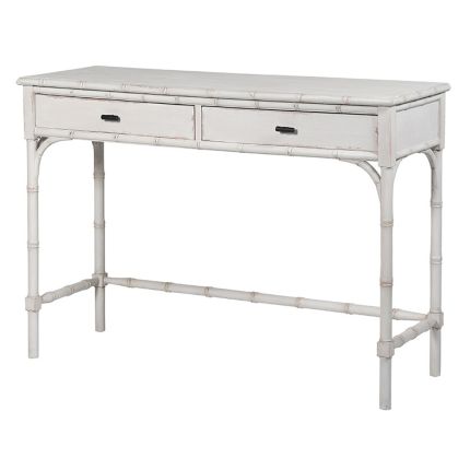 faux bamboo console table with white distressed finish