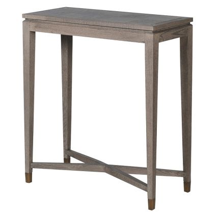 Small, wooden, cross-legged console table