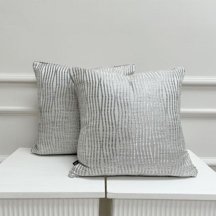 Clearance Zinc Textile Snap Cushion - Silver Grey - Pair