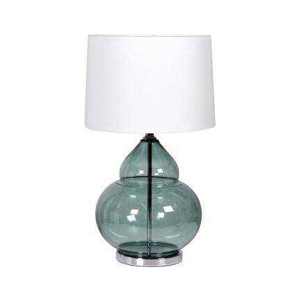blue glass bubble lamp with white lampshade