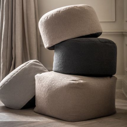 Montpellier Boucle Round Pouffe - Cream