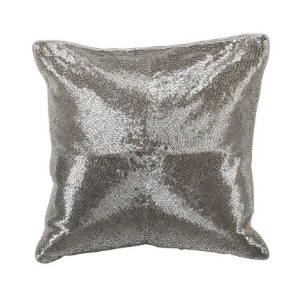 silver hand-embroidered cushion with sequins 