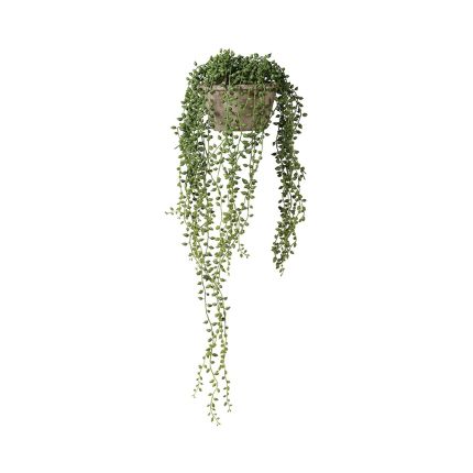 A stylish and artificial string of pearls succulent in a cement plant pot