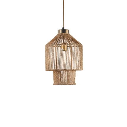 A small jute and iron pendant light with gold wire