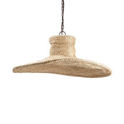 jute suspended ceiling light with iron chair 