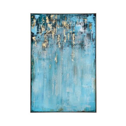 abstract blue sea painting with gold accents 