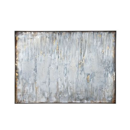 abstract painting with blue, grey and gold tones 