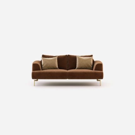 Luxury velvet, contemporary style 2 seater sofa with gold steel legs