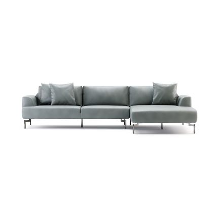 Modern luxury chaise longue style sofa with polished stainless steel accents 
