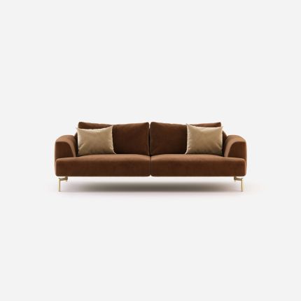 Contemporary style sofa upholstered in a luxury velvet with golden accents 